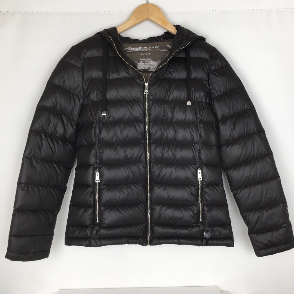 Andrew Marc Packable Lightweight Premium Down Puffer Coat Black Women’s Size S